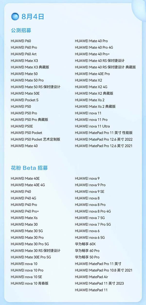 华为鸿蒙 HarmonyOS 4 升级名单公布: 34 款产品今日公测(华为鸿蒙harmonyos下载3.0)  第3张