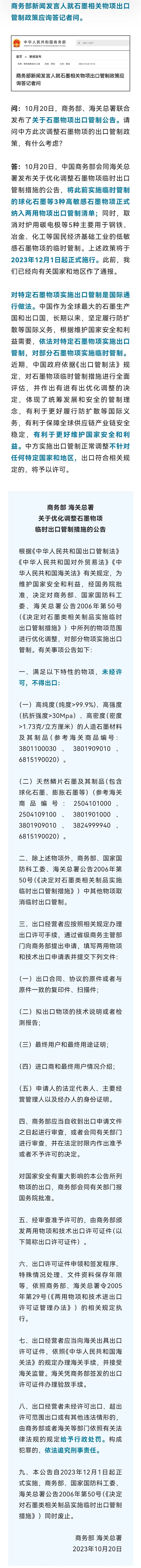 中国宣布对3种高敏感石墨物项实施出口管制！  第4张