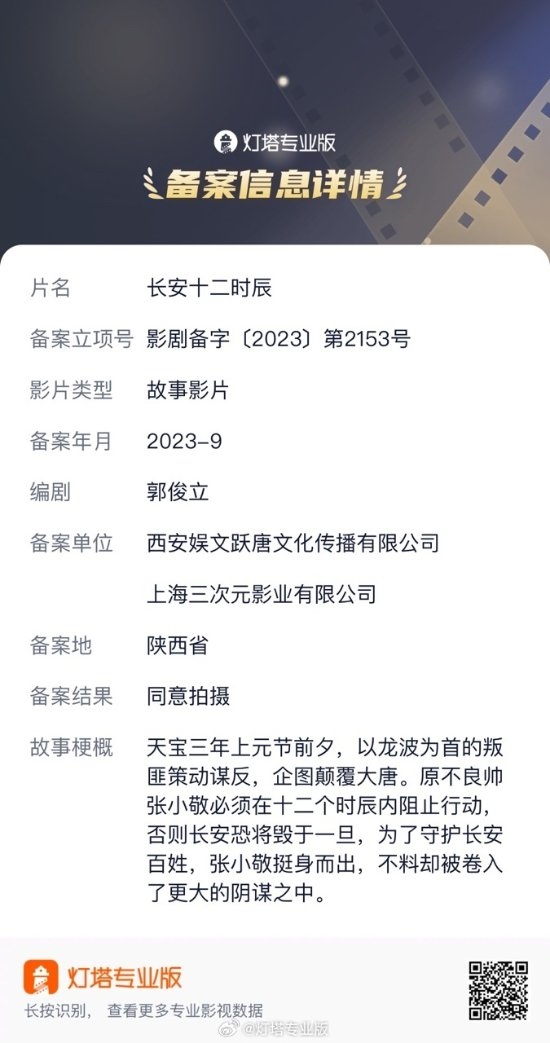 剧版豆瓣8.1分 影版《长安十二时辰》立项将拍  第3张