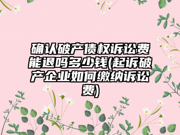 确认破产债权诉讼费能退吗多少钱(起诉破产企业如何缴纳诉讼费)