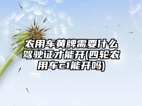 农用车黄牌需要什么驾驶证才能开(四轮农用车c1能开吗)  第1张