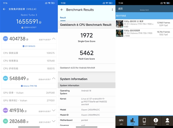 跑分165万！Redmi Turbo3手机性能首发实测：榨干骁龙8s Gen3  第1张