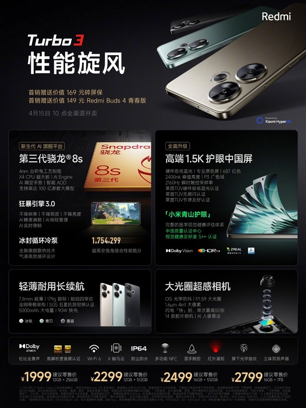 1999元起！Redmi Turbo 3开启预售：首销送碎屏保+无线耳机  第4张